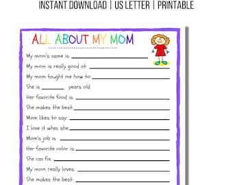 Alles über meine Mutter SOFORT DOWNLOAD | Druckbare Mama Geschenk | Fragen zum Muttertag | Geburtstagsgeschenk für Mama | Druckbare Muttertagskarte