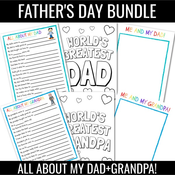 Father's Day BUNDLE | All About My Dad INSTANT Download | |Kids Fathers Day | Dad Gift | Father's Day Questionnaire | Father's Day Card