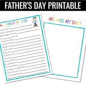 VATERTAG GESCHENK | Alles über meinen Vater | |Kinder Vatertag | Papa Geschenk | Füllen Sie die blanko Vatertagskarte | Sofortdownload |