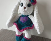 Personalised crochet bunny rabbit plush with skirt and head bow. Babies, children soft Valentine 39 s day eco-friendly toy gift amigurumi doll
