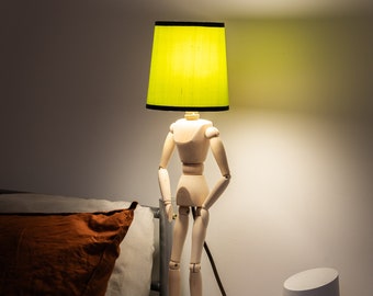Wooden Man Table Lamp, Bedside Light, Table top Lighting, Mannequin Lamp, Dorm Light, Study lamp, Man Cave light, Dresser light, Home Decor