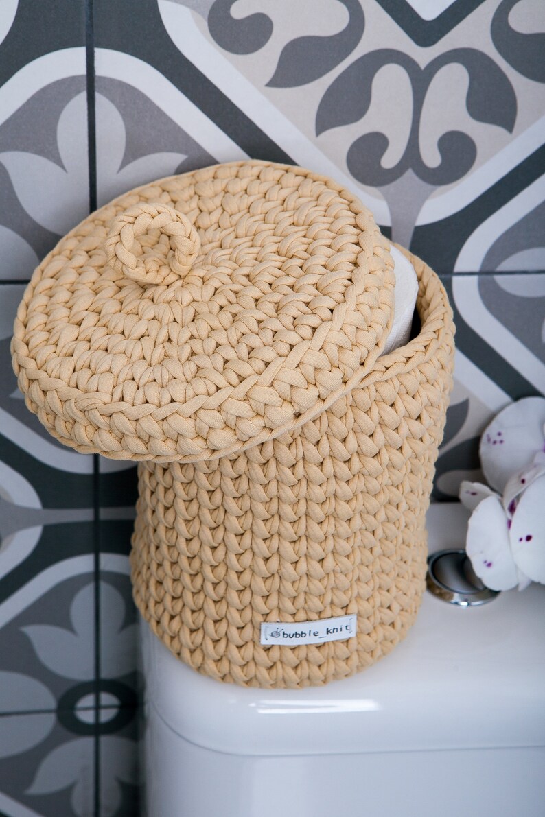 Over the toilet storage. Knitted toilet paper holder for small Etsy