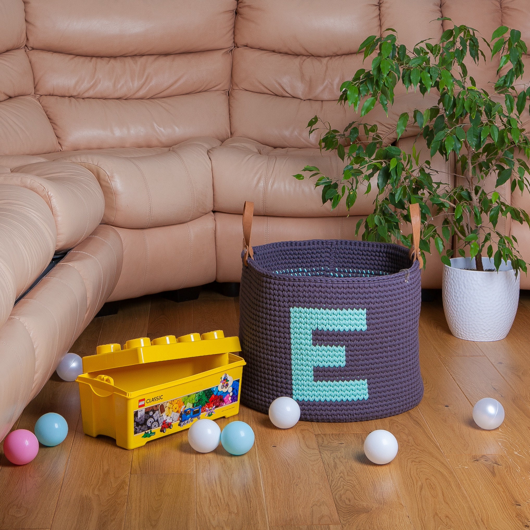 Cesta de almacenamiento personalizada con asa para vivero. | Etsy