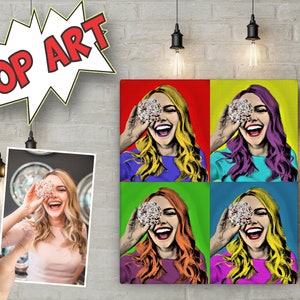 Custom Pop Art Portrait from Photo - Personalized Gift for girlfriend - Custom Warhol Style Wall Art - Gift for boyfriend, Custom photo Gift