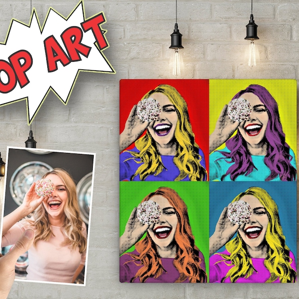 Custom Pop Art Portrait from Photo - Personalized Gift for girlfriend - Custom Warhol Style Wall Art - Gift for boyfriend, Custom photo Gift