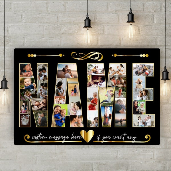 Custom Text Name Word Art Photo Collage Canvas Print Personalized Birthday Gift Fathers Day Gift Digital or Printed Personalized Canvas