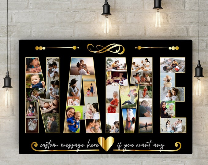 Custom Text Name Word Art Photo Collage Canvas Print Personalized Birthday Gift Fathers Day Gift Digital or Printed Personalized Canvas