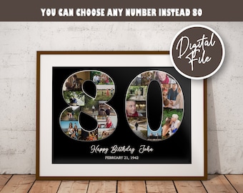 80th Birthday Gift - 70th birthday gift - 60th birthday gift - 80th Birthday Card - Birthday Photo Collage - 80th birthday gift for men