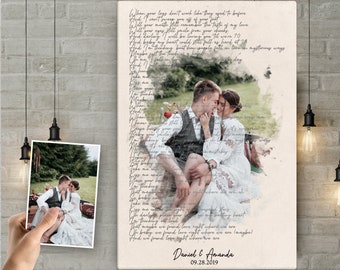 1st Anniversary Gift for Wife / One Year Anniversary Gift for Husband / Wedding Song Lyrics / Anniversary Gift for Him / Portrait from Photo