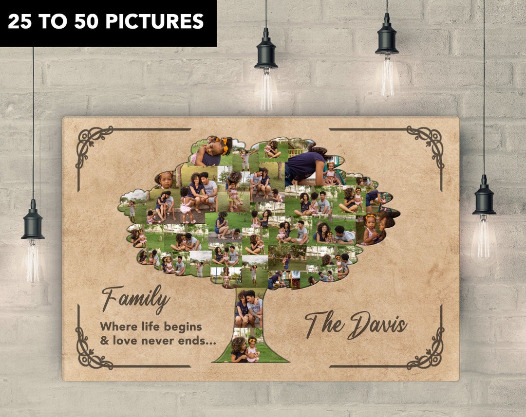 Family Tree Print Family Tree Wall Art Custom Family Tree Art Collage