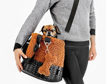 Borsa a tracolla per cani Bouclé: borsa per il trasporto di piccoli animali domestici, marrone ruggine