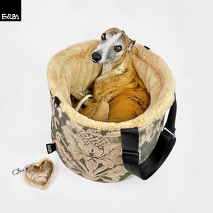 Dog travel bag + bed, luxury pet carrier, puppy tote bag, pet purse for small + large dogs