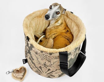 Hundetasche & Bett für Reisen: Hundetransporttasche Flugzeug mit Netz und Fell Beige Braun