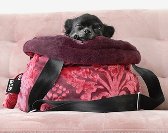 2-in-1 dog travel bag + bed, luxury pet carrier pink, dog tote bag for small + large dogs