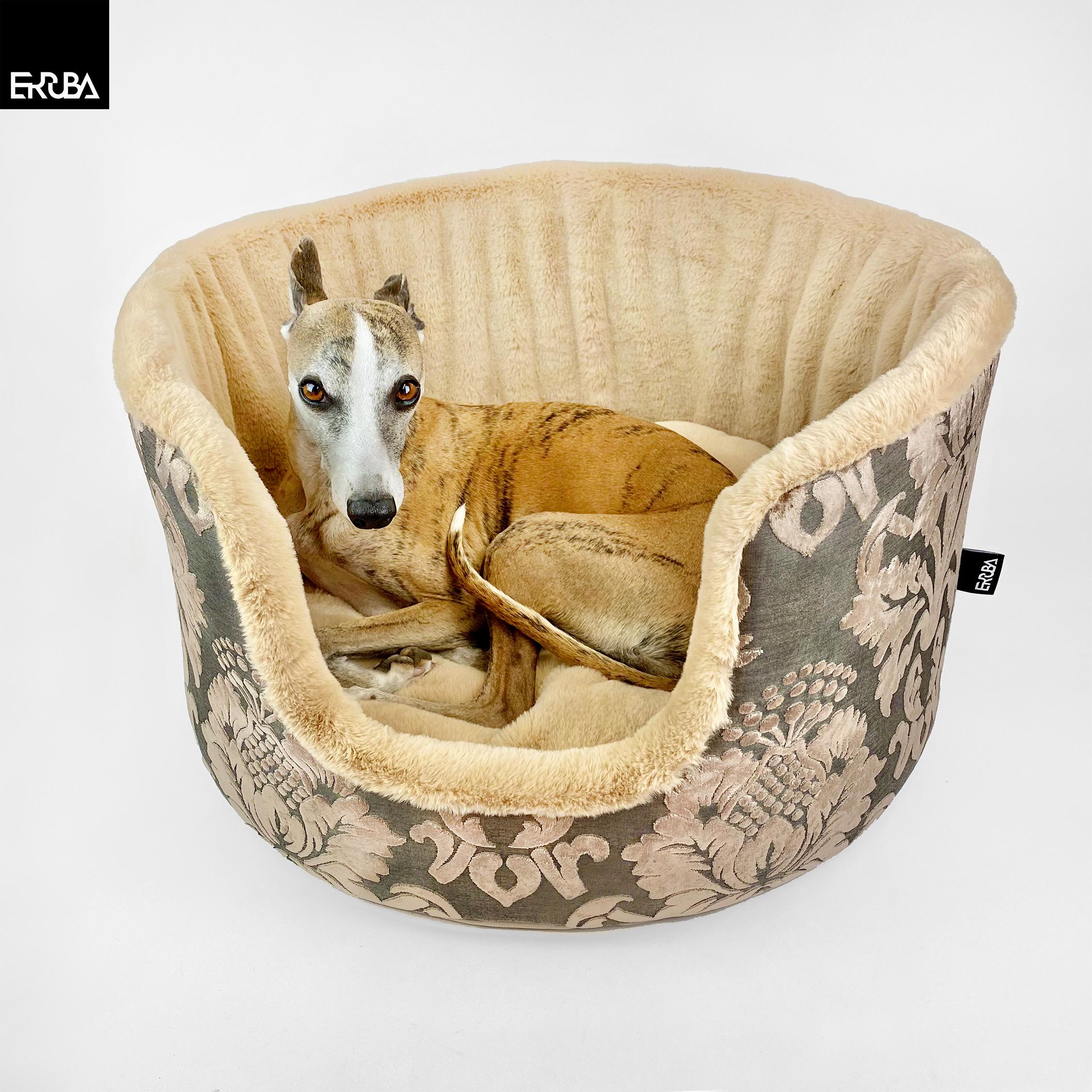 Luxus Hundebett rund: beige Hundehhle fr Windhunde aus elegantem Samt +  Fell - Etsy.de