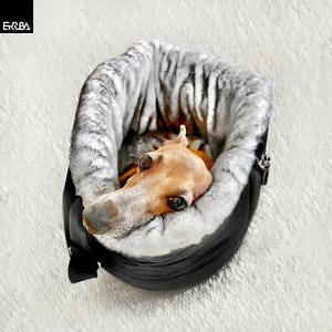 Bolsa de viaje para transportar perros, cama portátil para perros galgos, bolso de lujo para transportar mascotas en color negro