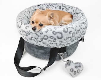Travel Dog Bed Small: 2-in-1 Pet Carrier Bed Round with Soft Leopard Print Plush