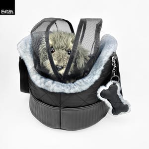 Small dog carrier with zipper mesh insert, airline puppy travel bag black, pet purse airplane