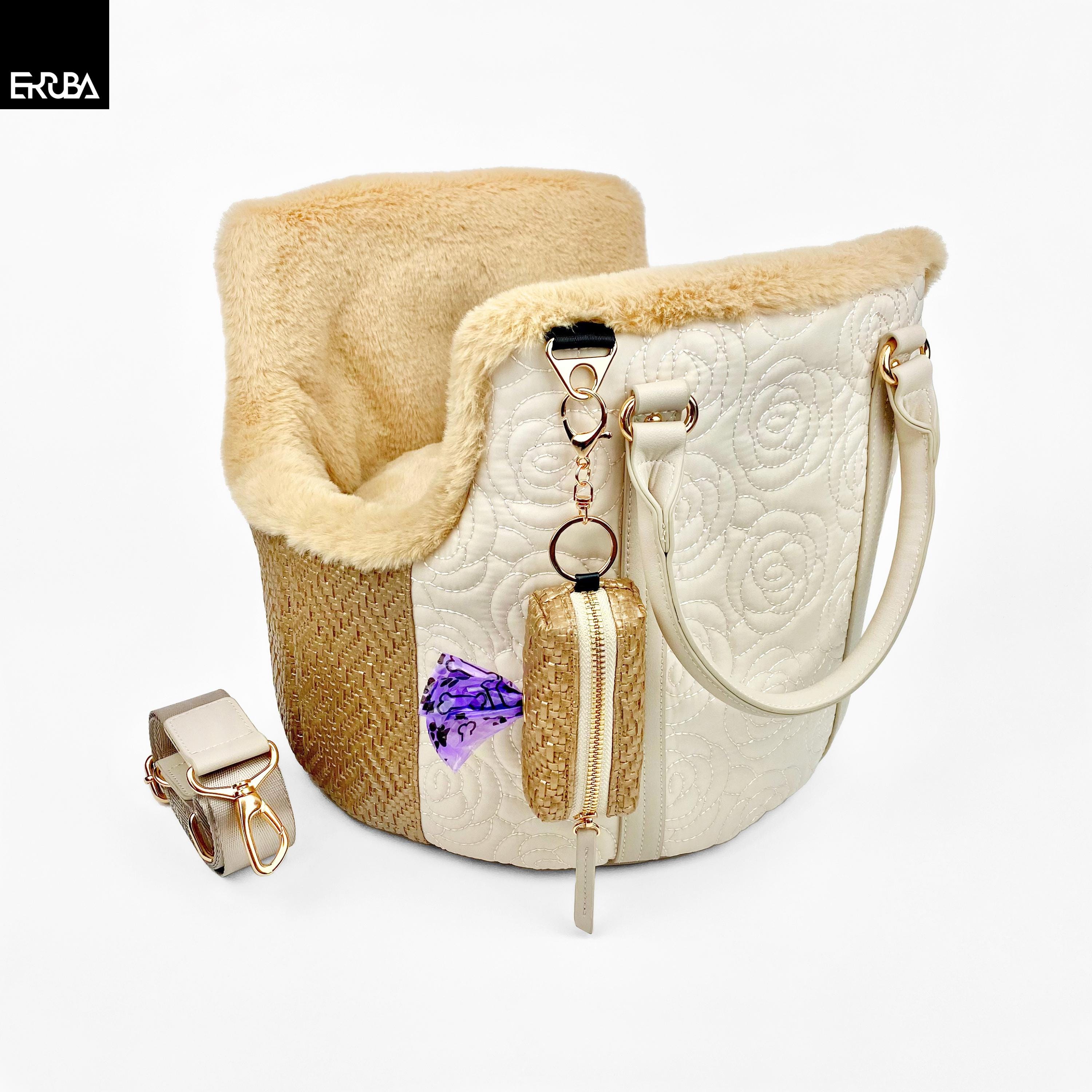 Luxury Dog Carrier Tote Bag XS: Small Pet Purse Handbag Beige Gold