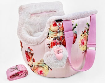 Small dog carrier handbag, pink pet carrier purse, luxury designer dog travel bag