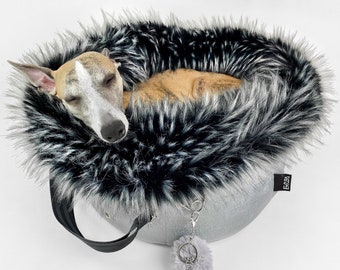 Luxury travel dog bed, pet carrier bag, greyhound dog travel bag, portable pet travel bed