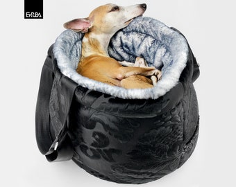 2-in-1 dog travel bag + bed, luxury dog carrier bag for small + large dogs, greyhound dog travel bed