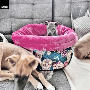 Greyhound Dog Bed Pink: Small Round Pet Snuggle Sack with Soft Plush