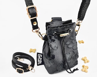 Small Dog Treat Bag Black: Pet Training Pouch with Clip & Crossbody Shoulder Strap