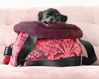 Pinke Hundetasche + Hundebett to go für kleine Hunde: 2-in-1 Hundetragetasche Körbchen rund für Flugzeug Reisen