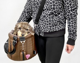 Cross body dog bag, small pet carrier vegan leather, dog travel bag + bed