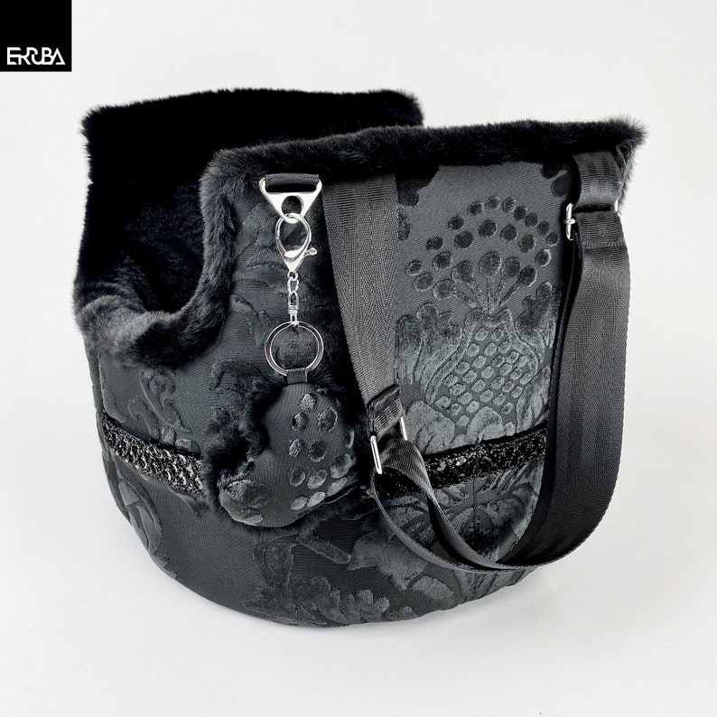 Black dog carrier bag with heart charm