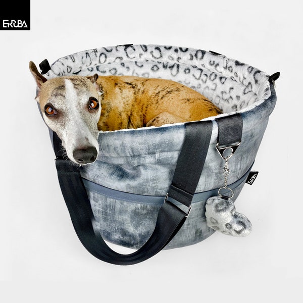 Dog carrier travel bag + bed, small leopard pet snuggle sack