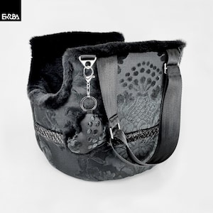 Petit sac à main pour chien noir, sac fourre-tout de luxe pour animal de compagnie avec filet zippé pour le voyage, pochette de transport pour chiot