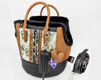 Small dog purse carrier, luxury pet carrier bag, designer dog handbag vegan leather