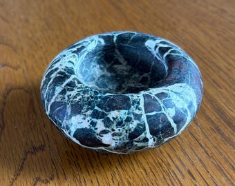 Vintage Polished Marble Ashtray Ring Form Black Red White Veining 10cm