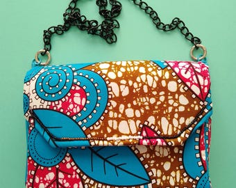 Mini wax and cotton bag decorated with fancy beads, handmade in a unique piece, artisanal and original creation in France