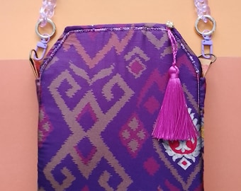 Vintage Indian silk mini bag for evening or special occasions, handmade, unique piece, original French artisan creation