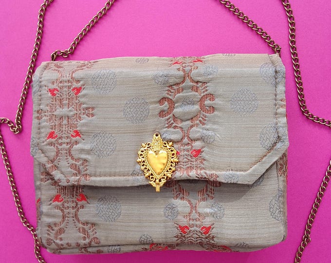 Precious Indian brocade mini bag for party ceremony, rare unique piece, handmade, luxury French creation