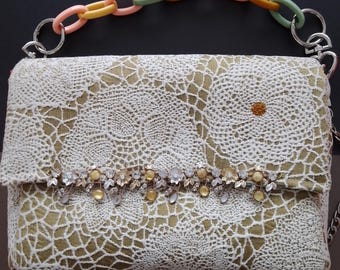 High-end recycled designer fabric handbag or shoulder bag, handmade in a unique piece, French artisanal creation
