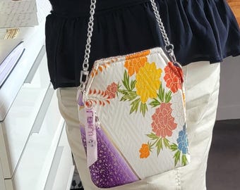 Mini kimono silk bag, handmade bag charm, unique piece, original artisanal creation made in France