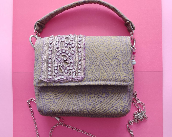 Mini bag high-end recycled fabric vintage Indian braid embroidered handmade bag jewel in unique piece original artisanal creation France