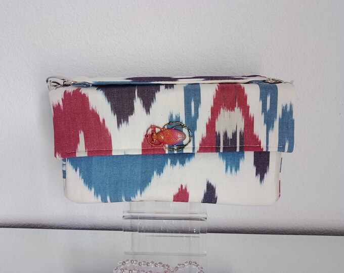Uzbekistan Ikat bag and wax cotton and handmade costume jewelry in a unique piece, rare artisanal and original creation France