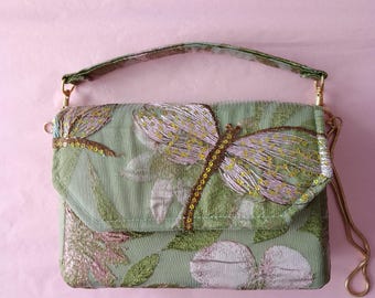 Precious brocade and embroidered tulle mini bag for evening ceremony, rare, unique piece, handmade, luxury French creation