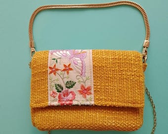 Mini bag in high-end designer fabric and vintage Indian braid, handmade in a unique piece by a luxury French designer