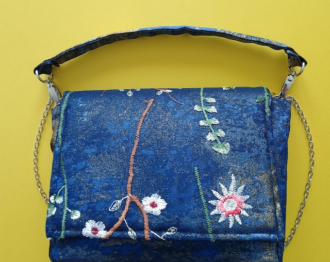 Exquisite brocade and hand-embroidered tulle handbag, a unique piece from a luxury French designer