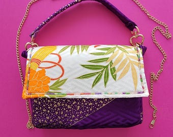 Mini bag in vintage Japanese silk and pearls, handmade in a unique piece, handcrafted and original creation in France