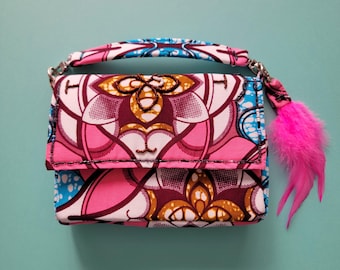 Mini bag in wax fabric, handmade bag charm, unique piece, handcrafted in France