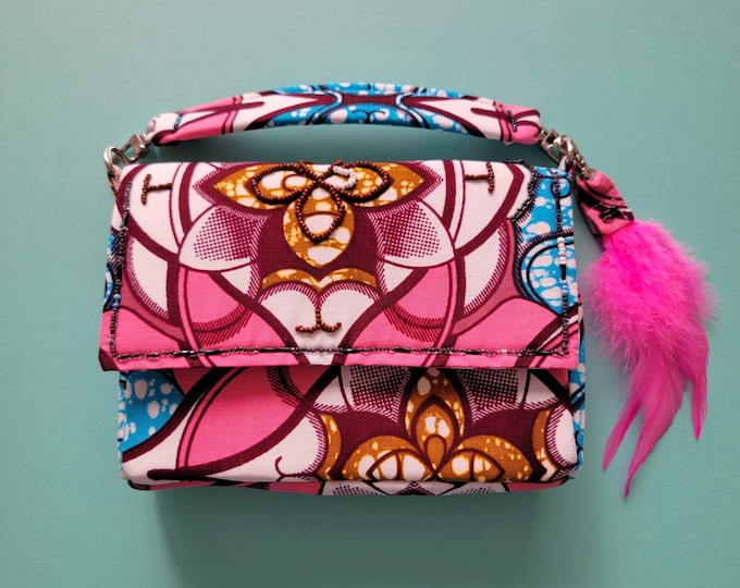 Mini bag in wax fabric, handmade bag charm, unique piece, handcrafted in France