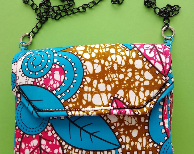 Mini wax and cotton bag decorated with fancy beads, handmade in a unique piece, artisanal and original creation in France