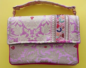 Precious vintage Indian silk brocade bag for wedding evening haute couture style handmade artisanal and original creation France